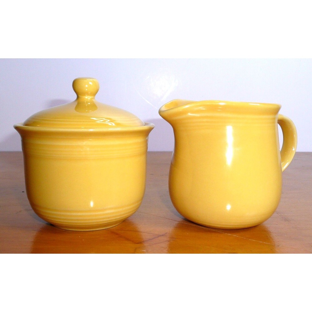 Vintage Lynn's Stoneware Golden Sunflower Yellow Creamer & Sugar  Set